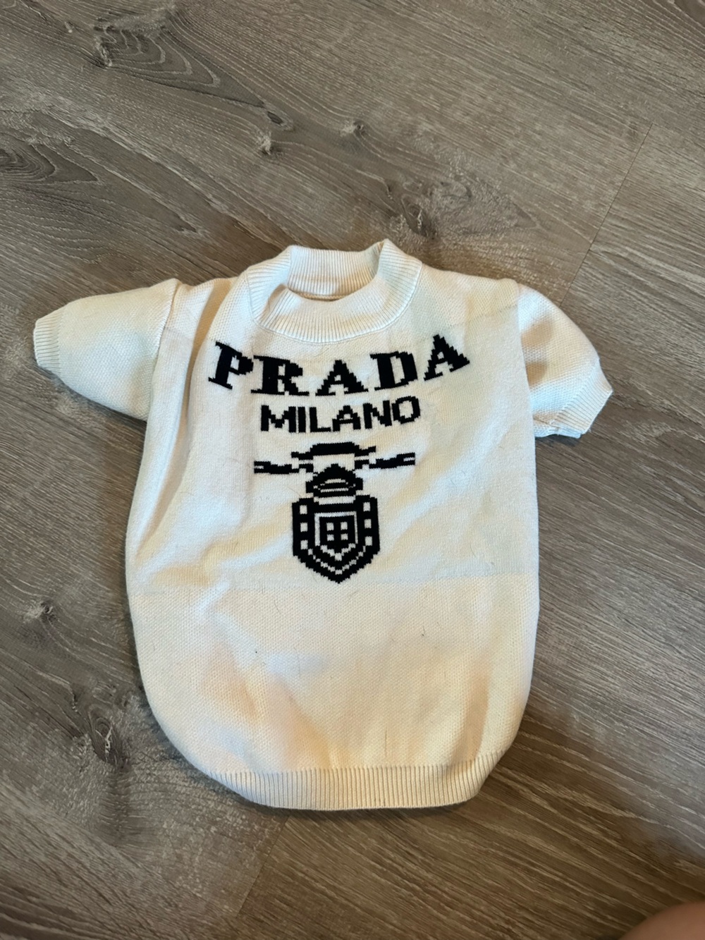 PRADA Milano White Knit Dog Sweater with Black Logo